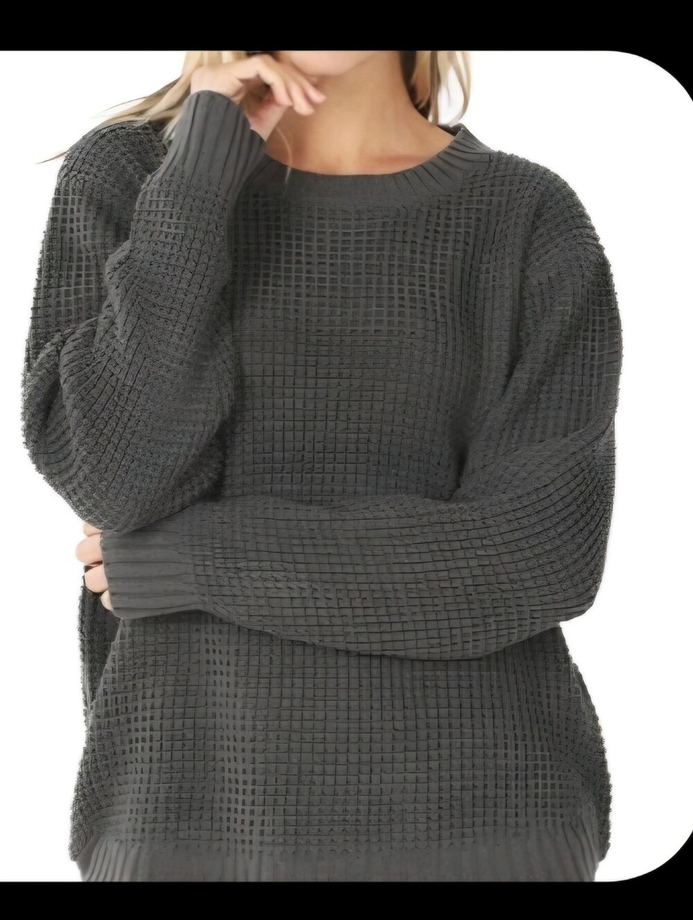 Zenana Oversized Slouch Waffle Knit Sweater-- Ash Gray